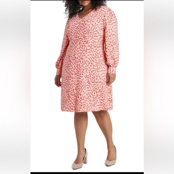 Vince Camuto Animal Print Reset Long Sleeve Dress - Soft Peony Size 14W - Picture 1 of 10